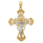 14k Two-tone Large Diamond-cut Crucifix Pendant