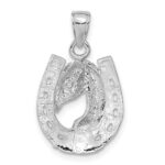 14k White Gold Solid Polished Horse Head in Horseshoe Pendant - Image 3