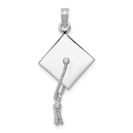 14K White Gold 3-D Graduation Cap with Moveable Tassel Charm