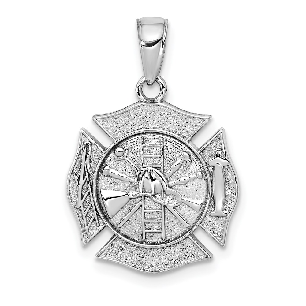 C2262W.jpg 14k White Gold Reversible Fire Department Shield Pendant - Image 1