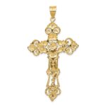 14k Two-tone INRI Fleur De Lis Crucifix Pendant - Image 3