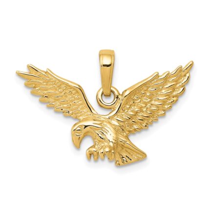 14k Solid Textured Eagle Landing Pendant