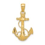 14k Solid Polished Anchor with Rope Pendant