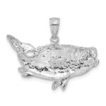 14k White Gold Polished Open-Backed Bass Fish Pendant - Image 3