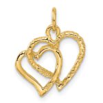 14K Polished and Textured Double Heart Pendant - Image 3