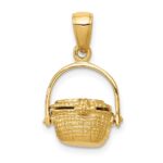 14k 3-D Nantucket Basket with Moveable Lid and Handle Pendant