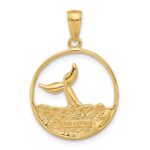 14k Whale Tail in Circle with Waves Pendant - Image 3