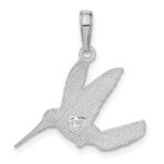 14K White Gold Polished Hummingbird in Flight Pendant - Image 3