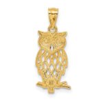 14k and White Rhodium Diamond-cut Owl Pendant - Image 3