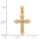 14k and White Rhodium Budded Cross with Heart Center Pendant - Image 3