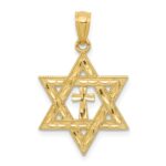14k Diamond-cut Star of David with Cross Pendant