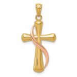 14K Two-Tone Polished Cross with Drape Pendant