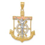 14k Tri-color Diamond-cut and Textured Mariners Crucifix Pendant