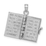 14k White Gold 3-D HOLY BIBLE with Lord's Prayer and Moveable Pages Pendant - Image 2