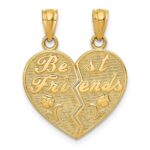 14k BEST FRIENDS Heart with Flower 2-Piece Break-Apart Pendant