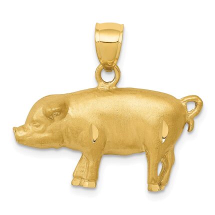 14K Satin Diamond-cut Pig Pendant