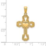 14K Beaded Cross with Heart Pendant - Image 3