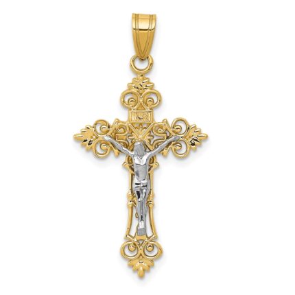14K Two-Tone Medium Lacy-Edge Inri Crucifix Pendant