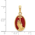 14K Red Enamel Praying Hands and Cross Oval Pendant - Image 4