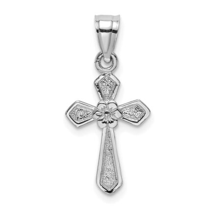 14K White Gold Small Cross with Flower Pendant