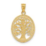 14k and White Rhodium Tree of Life Oval Pendant - Image 3