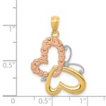 14k Two-tone with White Rhodium Butterfly with Hearts Pendant - Image 4