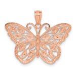 14k Rose Gold and White Rhodium Diamond-cut Butterfly Pendant - Image 3