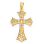 14K with White Rhodium Diamond-Cut Cross Pendant - Image 3