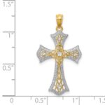 14K with White Rhodium Diamond-Cut Cross Pendant - Image 4