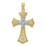 14K with White Rhodium Diamond-Cut Cross Pendant