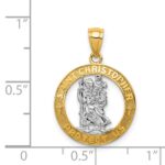 14K and White Rhodium Solid Cut-out St Christopher Medal Round Pendant - Image 3