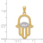 14K and White Rhodium Textured Hamsa and Evil Eye Pendant - Image 4