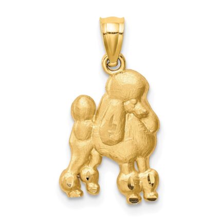 14K Satin Diamond-cut Poodle Dog Pendant