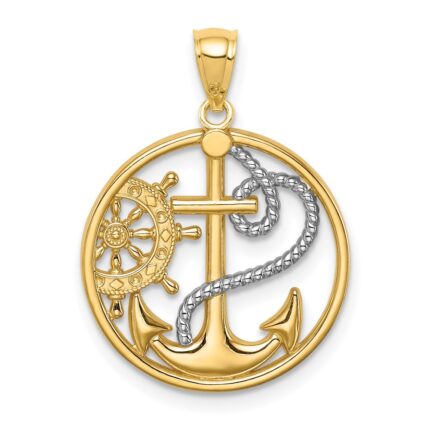 14K and White Rhodium Cross/Anchor/Ships Wheel Pendant