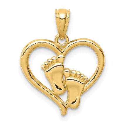 14K Baby Feet in Heart Pendant