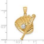 14K and White Rhodium Diamond-cut Baseball Bat/Glove/Ball Pendant - Image 4