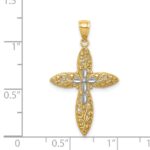14K White Rhodium Diamond-cut Passion Cross Pendant - Image 4