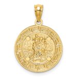 14K and White Rhodium Solid St. Christopher Medal Greek Key Edge Round Pendant - Image 3