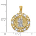 14K and White Rhodium Solid St. Christopher Medal Fancy Edge Round Pendant - Image 4