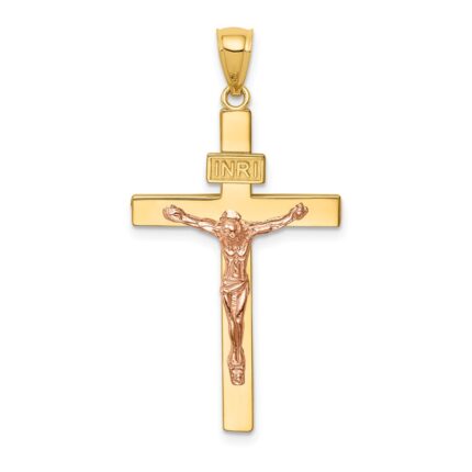 14K Two-tone INRI Crucifix Pendant