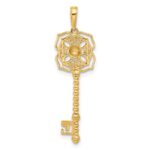 14k and White Rhodium Diamond-cut Floral Key Pendant - Image 3