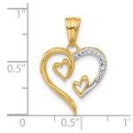 14K with White Rhodium Diamond-cut Open Hearts Pendant - Image 4