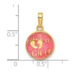 14K Polished with Pink Enamel and Clear Epoxy Resin It's A Girl Pendant - Image 4