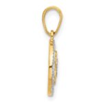 14k and White Rhodium Polished Floral Design Circle Pendant - Image 2