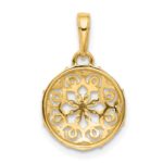 14k and White Rhodium Floral Design Circle Pendant - Image 3