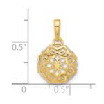 14k and White Rhodium Floral Design Circle Pendant - Image 4