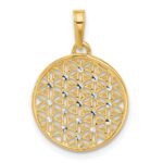 14K and White Rhodium Polished and Diamond-cut Flower Circle Pendant