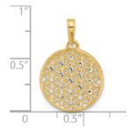 14K and White Rhodium Polished and Diamond-cut Flower Circle Pendant - Image 4