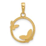 14K and White Rhodium Diamond-cut Butterflies on Circle Pendant - Image 3