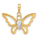 14K and White Rhodium Polished and Diamond-cut Butterfly Pendant